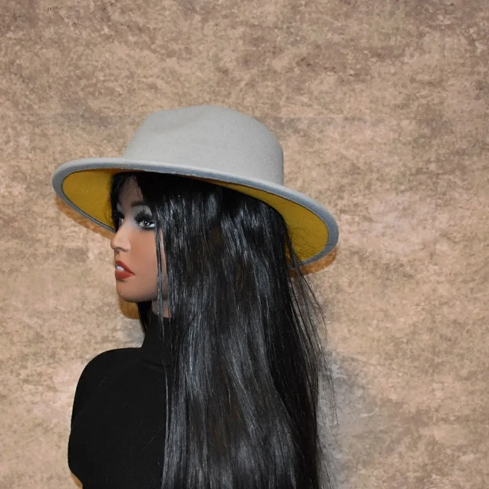 Gray/ Yellow base Unisex Fedora Hat